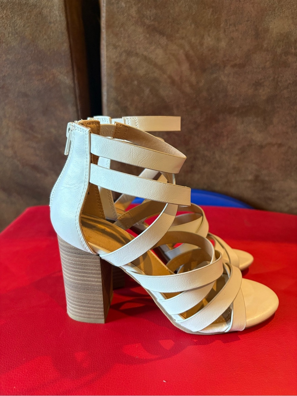 American Eagle Outfitters Kinsley Cream Strappy Block Heel Sandals